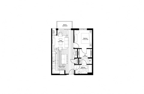 Floor plan for 1 bed, 1 bath, 740 sqft